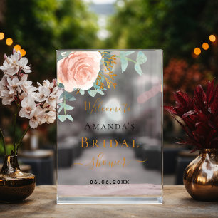 Rose gold floral eucalyptus Bridal Shower welcome Acrylic Sign