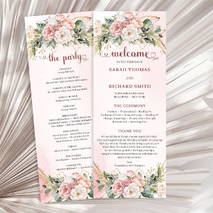 Rose Gold Floral Eucalyptus Elegant Wedding Agenda Programme