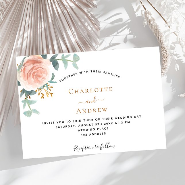 Rose gold floral eucalyptus greenery wedding invitation (Creator Uploaded)