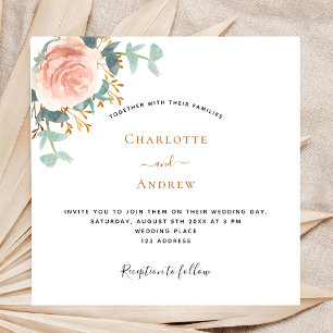 Rose gold floral eucalyptus greenery wedding invitation