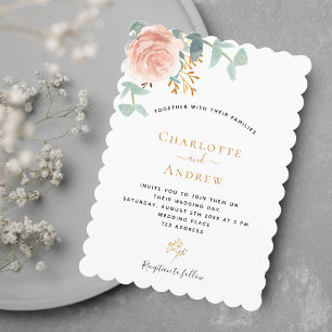 Rose gold floral eucalyptus greenery wedding invitation