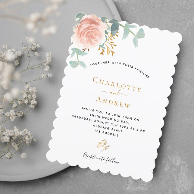 Rose gold floral eucalyptus greenery wedding invitation (Creator Uploaded)