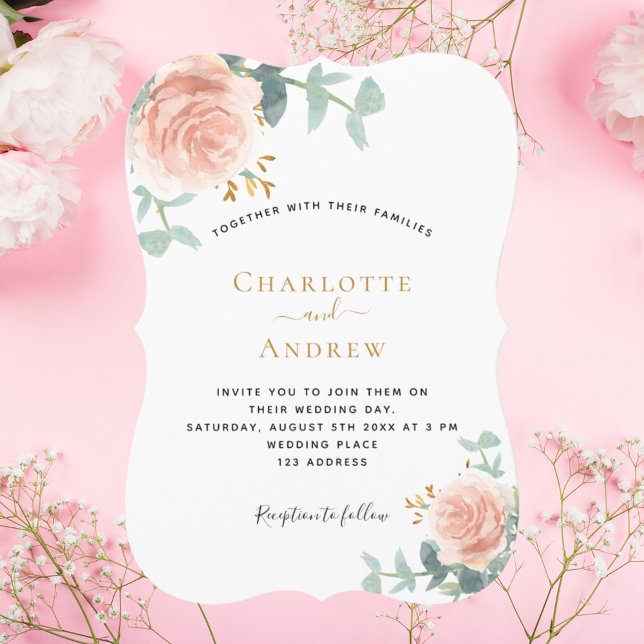 Rose gold floral eucalyptus greenery wedding invitation (Creator Uploaded)