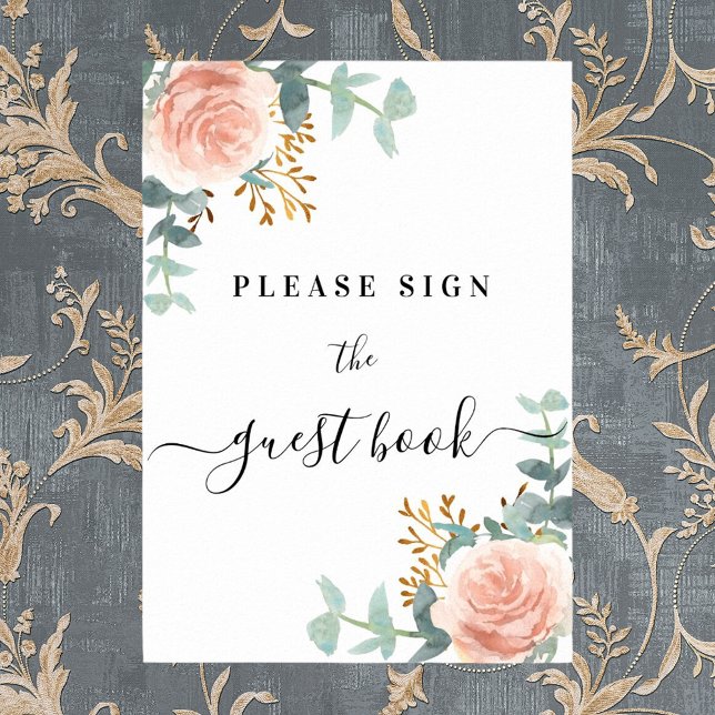 Rose gold floral eucalyptus guest book sign (Creator Uploaded)