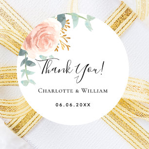 Rose gold floral eucalyptus thank you wedding classic round sticker