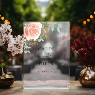 Rose gold floral eucalyptus wedding cards gifts acrylic sign