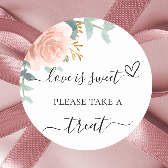 Rose gold floral eucalyptus wedding favour treat classic round sticker (Creator Uploaded)
