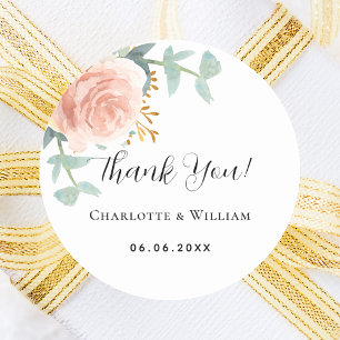 Rose gold floral eucalyptus wedding thank you classic round sticker