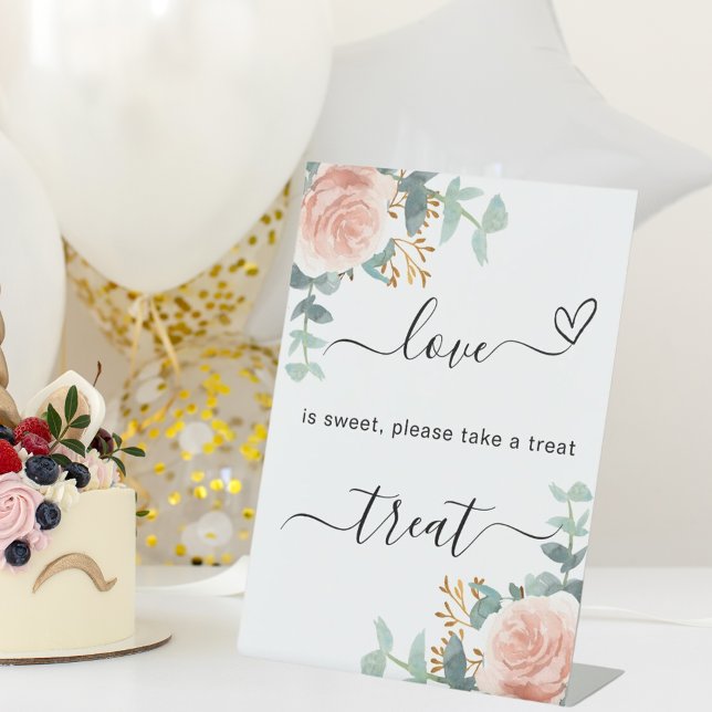 Rose gold floral eucalyptus wedding treat sign (Creator Uploaded)