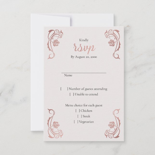 Rose Gold Floral Fairytale Wedding RSVP Card (Front)