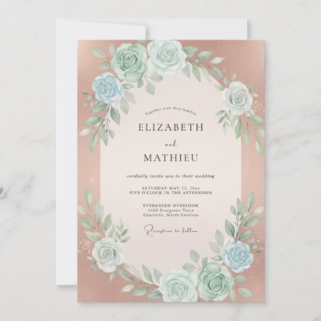 Rose Gold Floral Flourish Wedding Invitation (Front)
