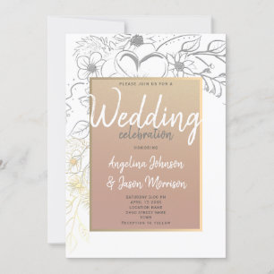 Rose Gold Floral Frame Wedding Invitation