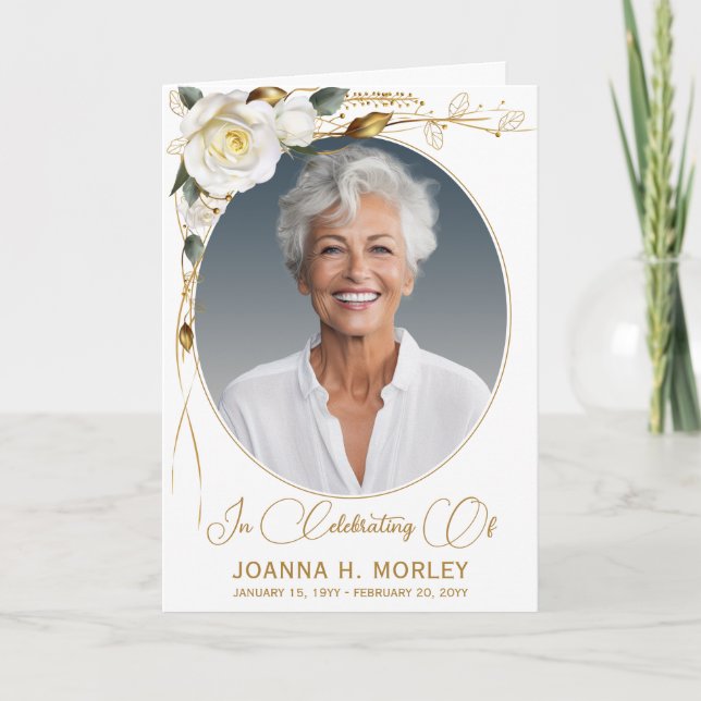 Rose & Gold Floral Funeral Program Programme (Front)