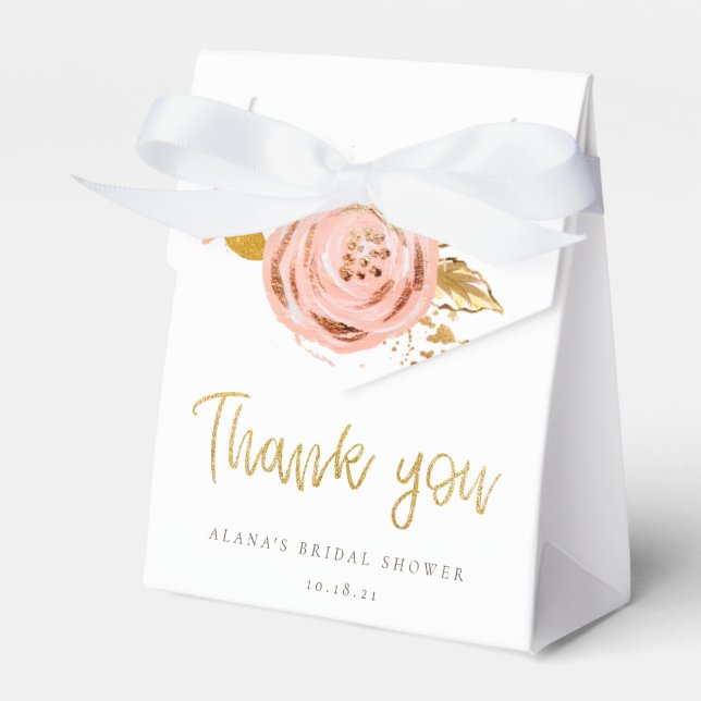 Rose Gold Floral Glitter Bridal Shower Favour Box (Front Side)