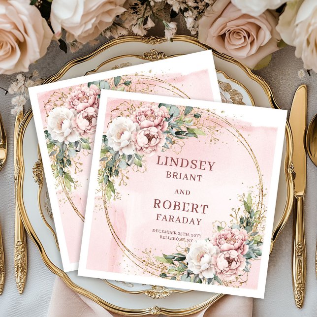 Rose Gold Floral Gold Glitter Greenery Wedding  Napkin (Rose Gold Floral Gold Glitter Greenery Wedding Napkins)
