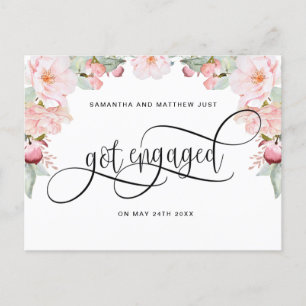 Rose Gold Floral, Got Engaged, Engagement Announcement Postcard