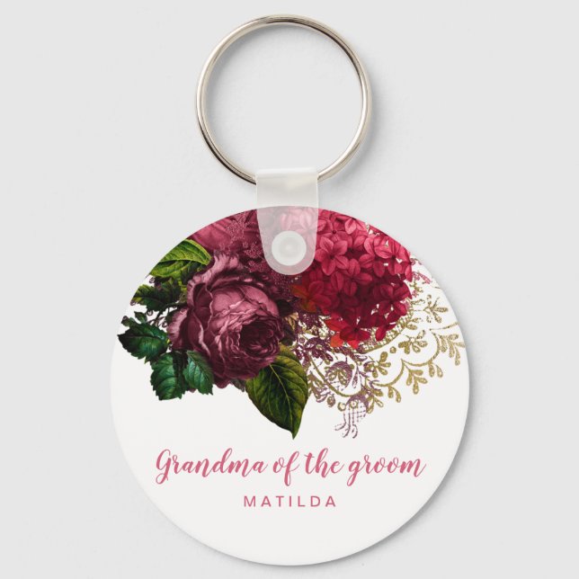 Rose gold floral grandma mother of the groom key ring (Front)