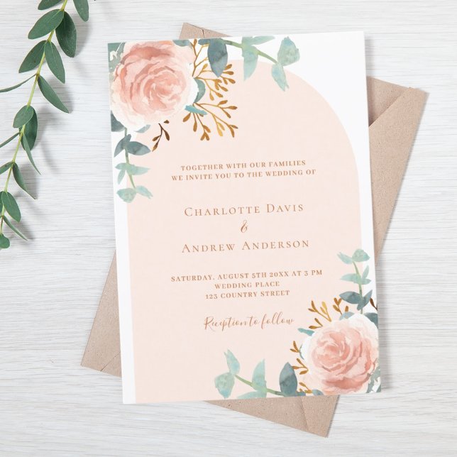 Rose gold floral greenery arch wedding invitation (Creator Uploaded)
