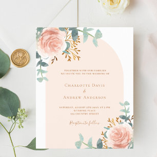 Rose gold floral greenery arch wedding invitation