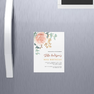 Rose gold floral greenery luxury birthday magnetic invitation