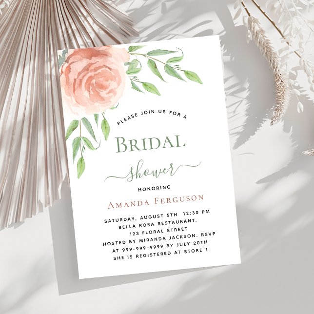 Rose gold floral greenery luxury Bridal Shower Invitation (Creator Uploaded)