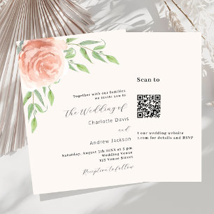 Rose gold floral greenery QR code RSVP wedding Invitation