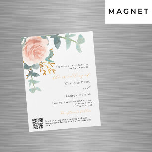 Rose gold floral  greenery QR RSVP luxury wedding Magnetic Invitation