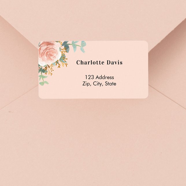 Rose gold floral greenery return address  label (Creator Uploaded)