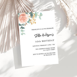 Rose gold floral greenery script birthday invitation postcard