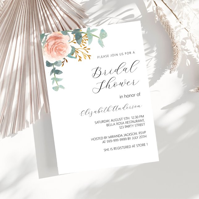 Rose gold floral greenery script Bridal Shower Invitation (Creator Uploaded)