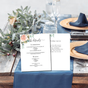 Rose gold floral greenery wedding program details