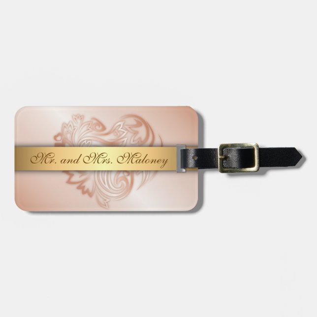 Rose Gold  Floral Heart Luggage Tag (Front Horizontal)