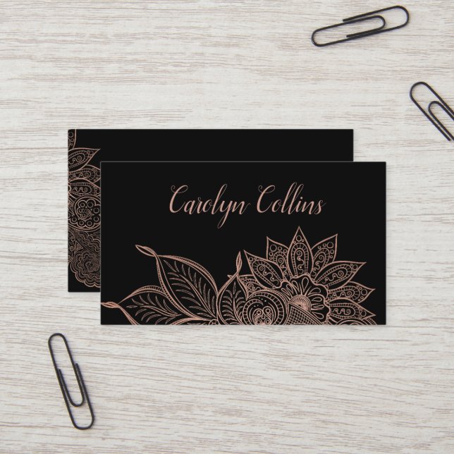 Rose Gold Floral Henna Business Card (Front/Back In Situ)