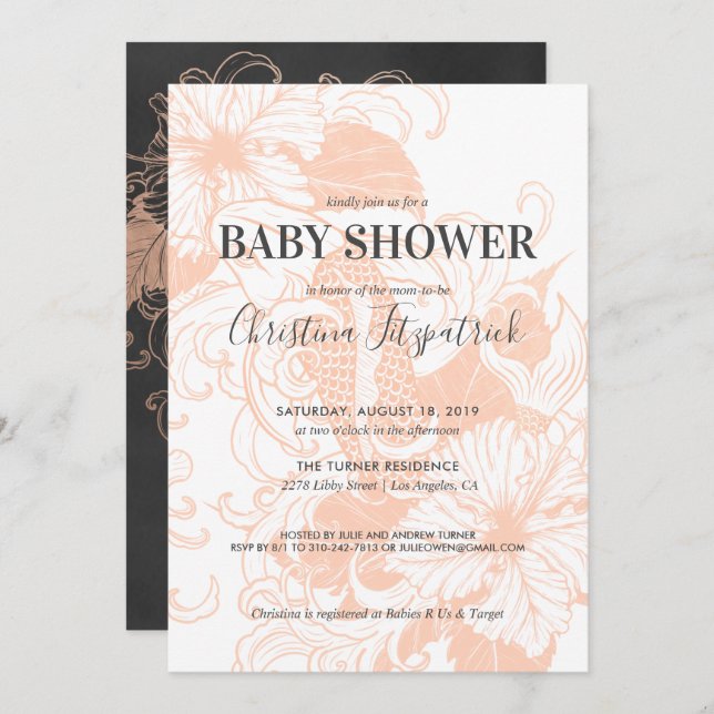 Rose Gold Floral Koi | Baby Shower Invitation (Front/Back)