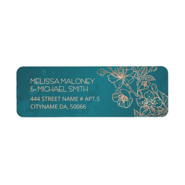 Rose Gold Floral Line Art Teal Wedding (Front)