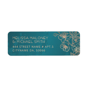 Rose Gold Floral Line Art Teal Wedding