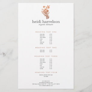 Rose Gold Floral Logo on White Price List Flyer