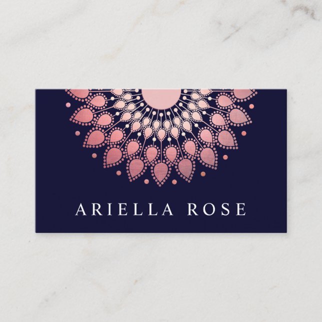 Rose Gold Floral Lotus Mandala 2 Business Card (Front)
