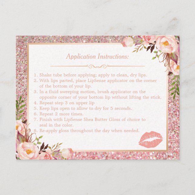 Rose Gold Floral Makeup Lips Instruction Tips Postcard (Front)