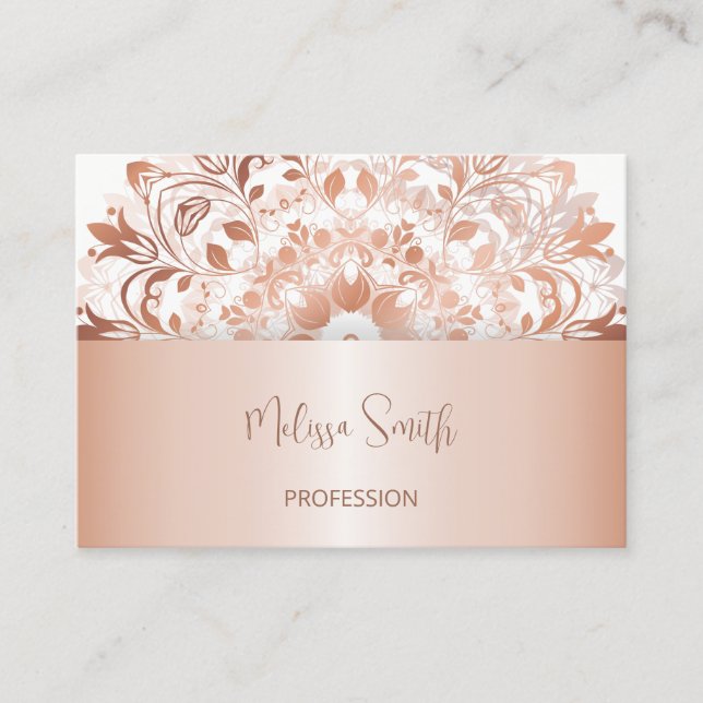 Rose Gold Floral  Mandala Business Card (Front)