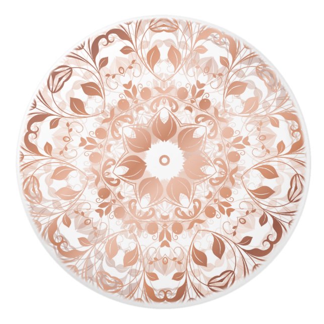 Rose Gold Floral Mandala Ceramic Knob (Front)