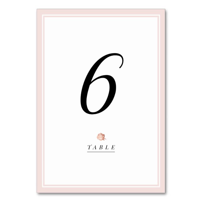 Rose gold floral minimalist wedding table card (Front)