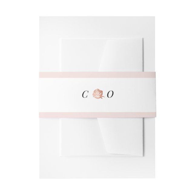Rose gold floral monogram minimalist wedding invitation belly band (Front Example)