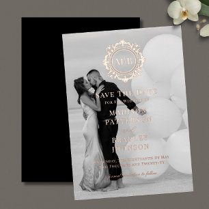 Rose Gold Floral Monogram Photo Save the Date