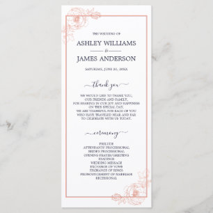 Rose Gold Floral Navy Wedding Program Programme