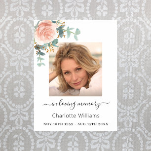 Rose gold floral photo memorial funeral poster