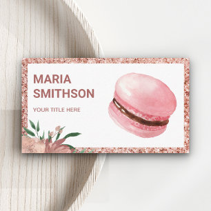 Rose Gold Floral Pink Macaron Pastry Chef Bakery Business Card