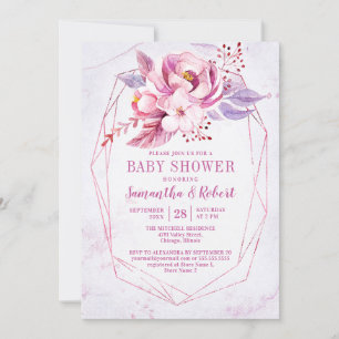 Rose Gold Floral Pink Purple Baby Girl Baby Shower Invitation