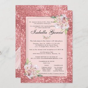 Rose Gold Floral Quinceañera Birthday Invitation