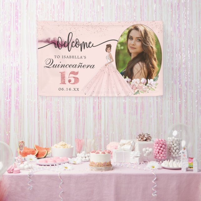 Rose Gold Floral Quinceañera Birthday Welcome Sign (Party)